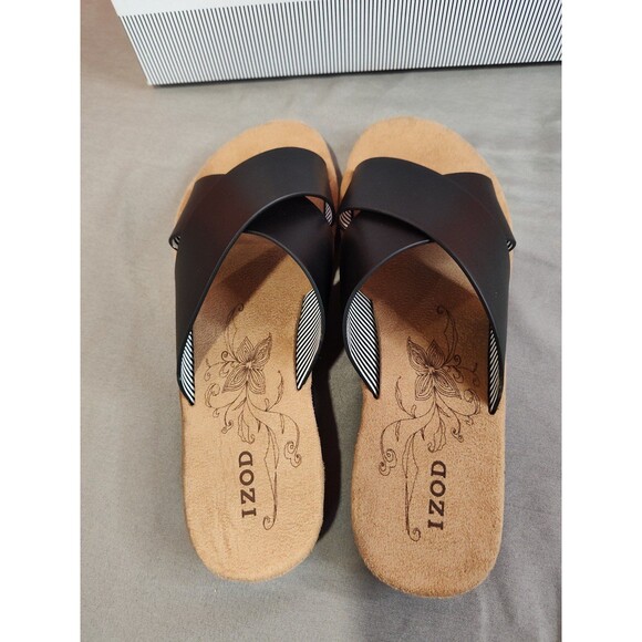 Women's IZOD Alyssa Strap Slide Sandals Black 7 - Picture 3 of 5